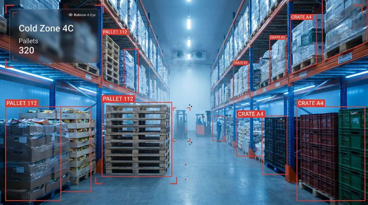 Rubicon A-Eye detecting pallets and crates in a refrigerated food distribution warehouse
