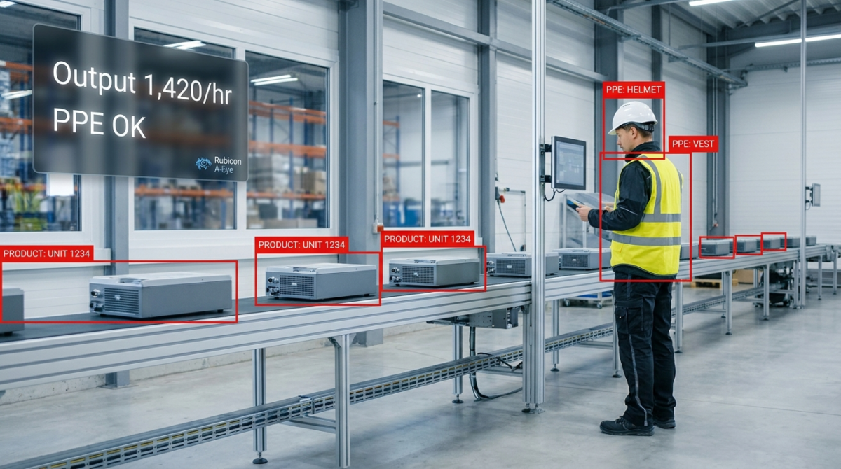 Rubicon A-Eye detecting products and worker PPE on a factory production line