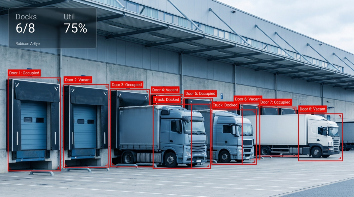 AI dock utilisation monitoring docked trucks across logistics dock doors with Rubicon A-Eye