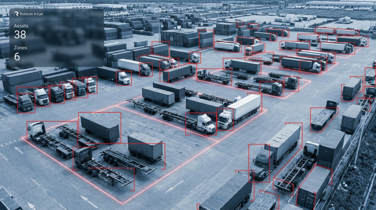 AI yard management tracking trucks, trailers and assets across a logistics yard with Rubicon A-Eye