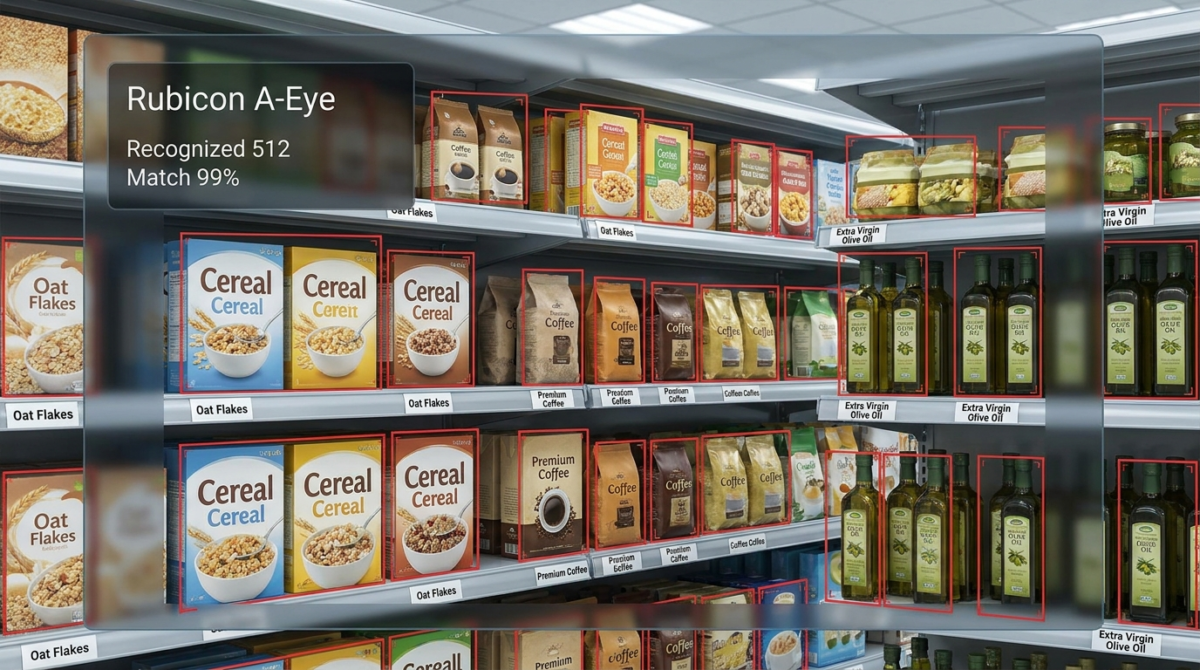 AI product recognition identifying individual products on a retail shelf with Rubicon A-Eye