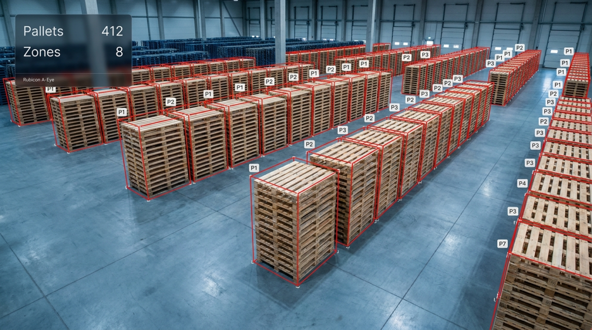 AI pallet counting detecting and counting individual pallets on a warehouse floor with Rubicon A-Eye