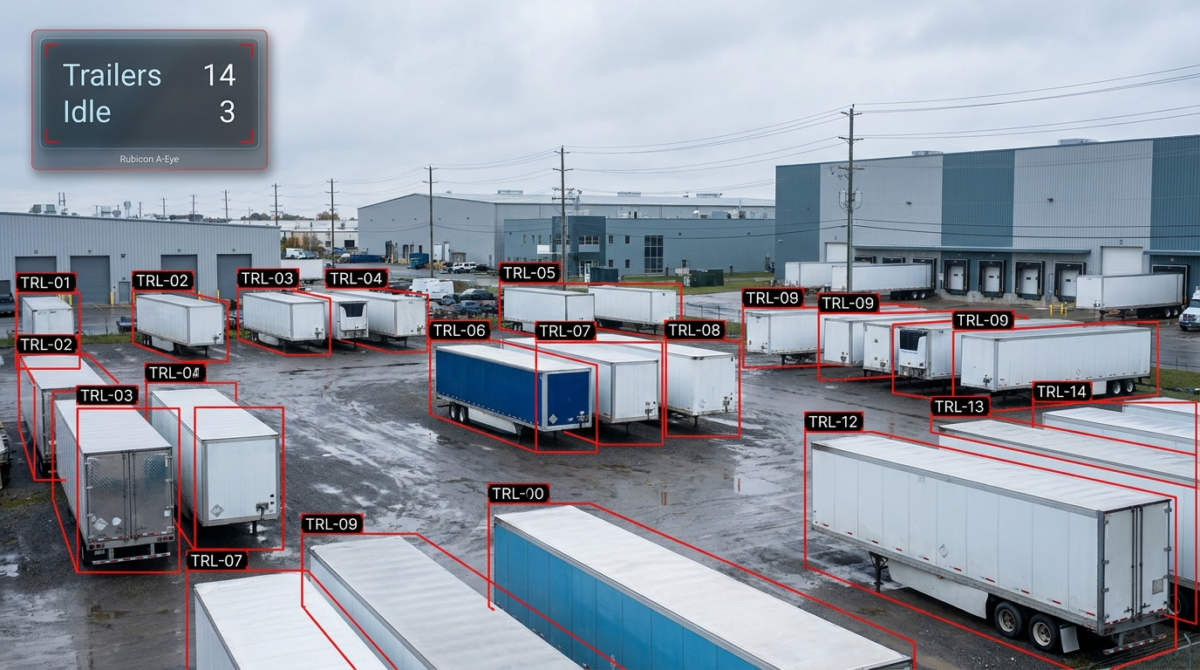 AI trailer tracking detecting parked trailers in a warehouse yard with Rubicon A-Eye